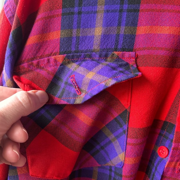 Vibrant Red and Purple Plaid Men's Casual Shirt - Picture 4 of 6